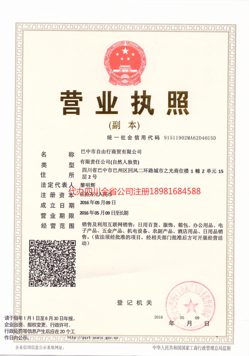 共青城共青城自由行商贸有限公司